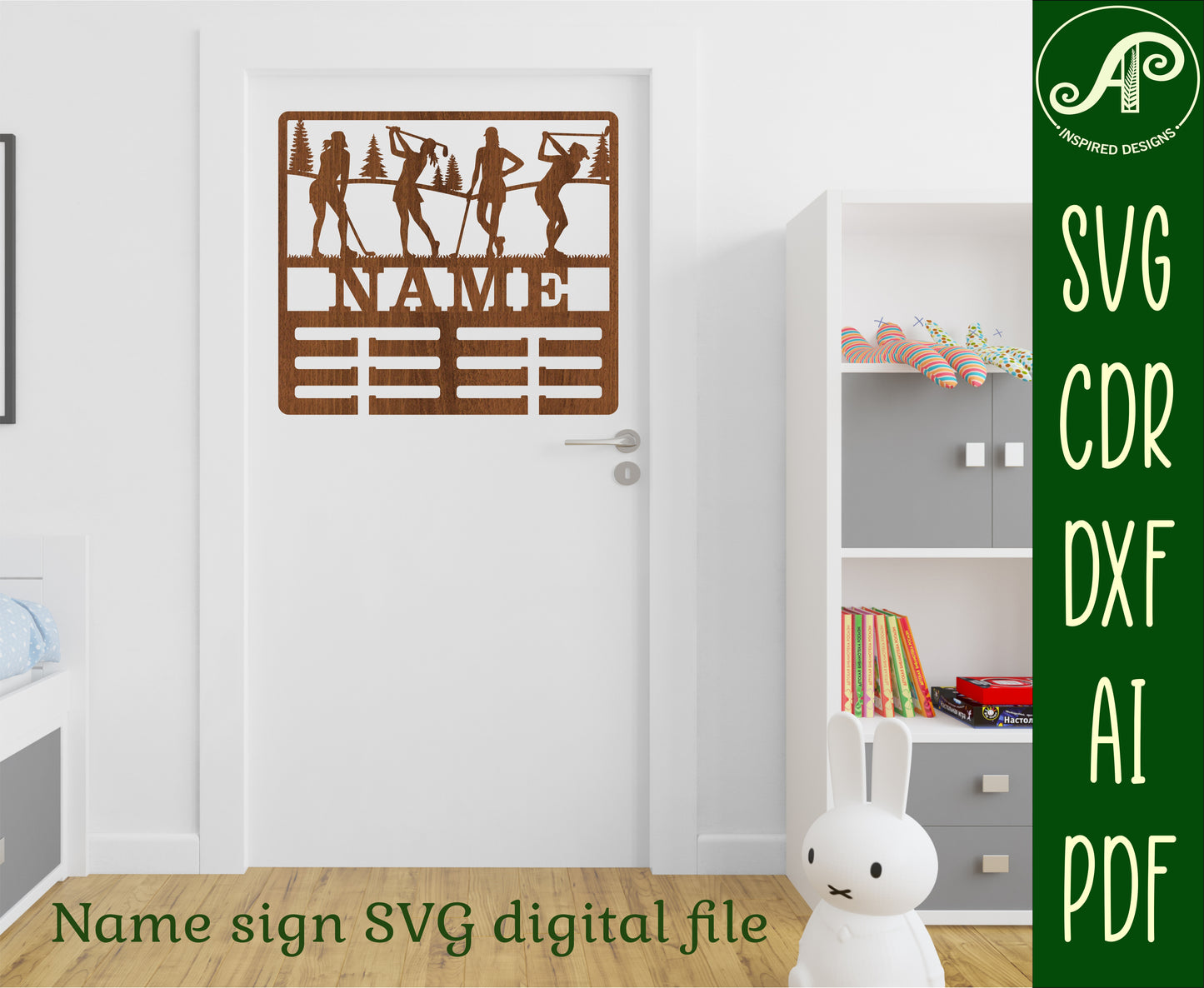 Golfer female medal holder sign. SVG / DXF / AI / PDF / CDR