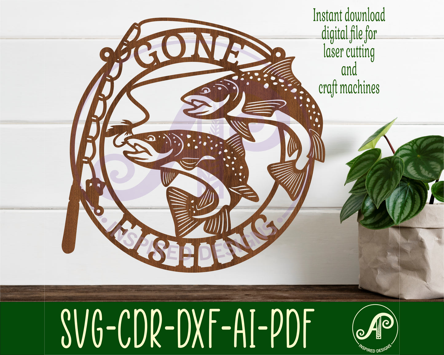 Gone fishing wall sign design SVG / DXF / AI / PDF / CDR