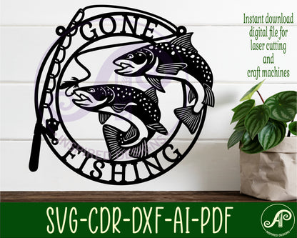 Gone fishing wall sign design SVG / DXF / AI / PDF / CDR