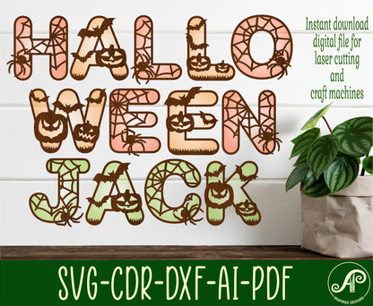 Halloween alphabet letter set. 52 letter options