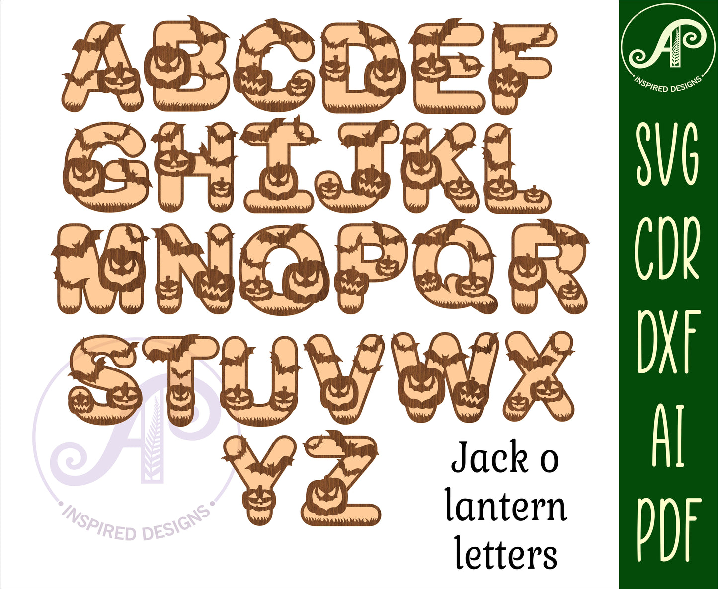 Halloween alphabet letter set. 52 letter options