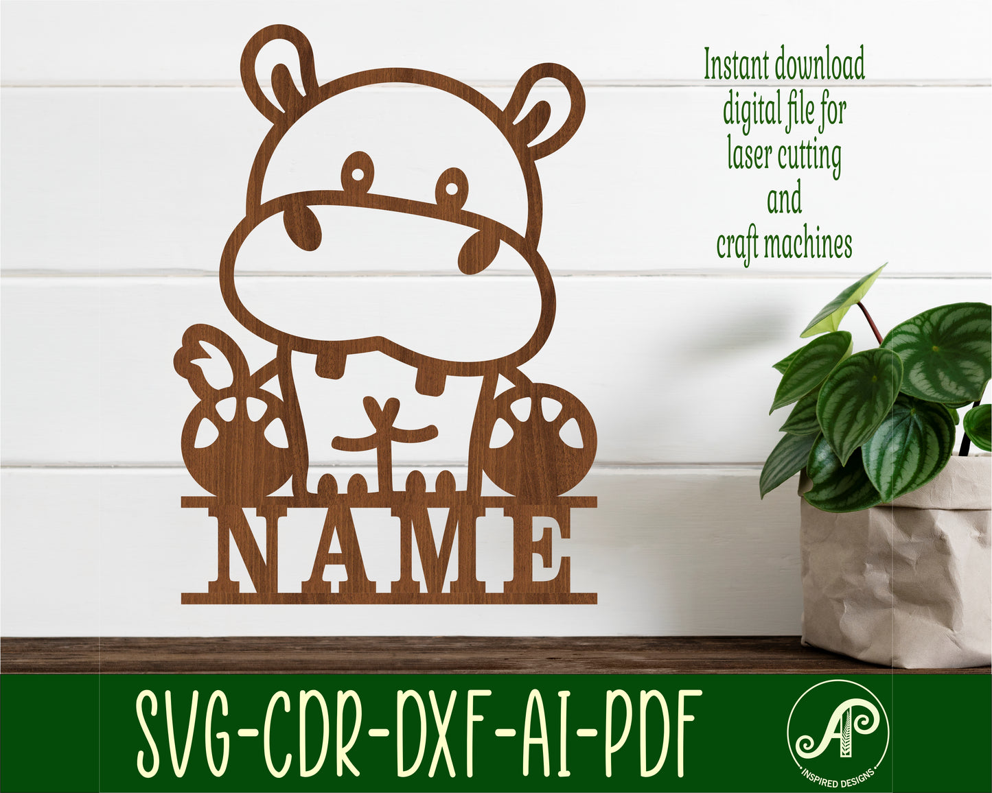 Hippo shape name sign SVG / DXF / AI / PDF / CDR