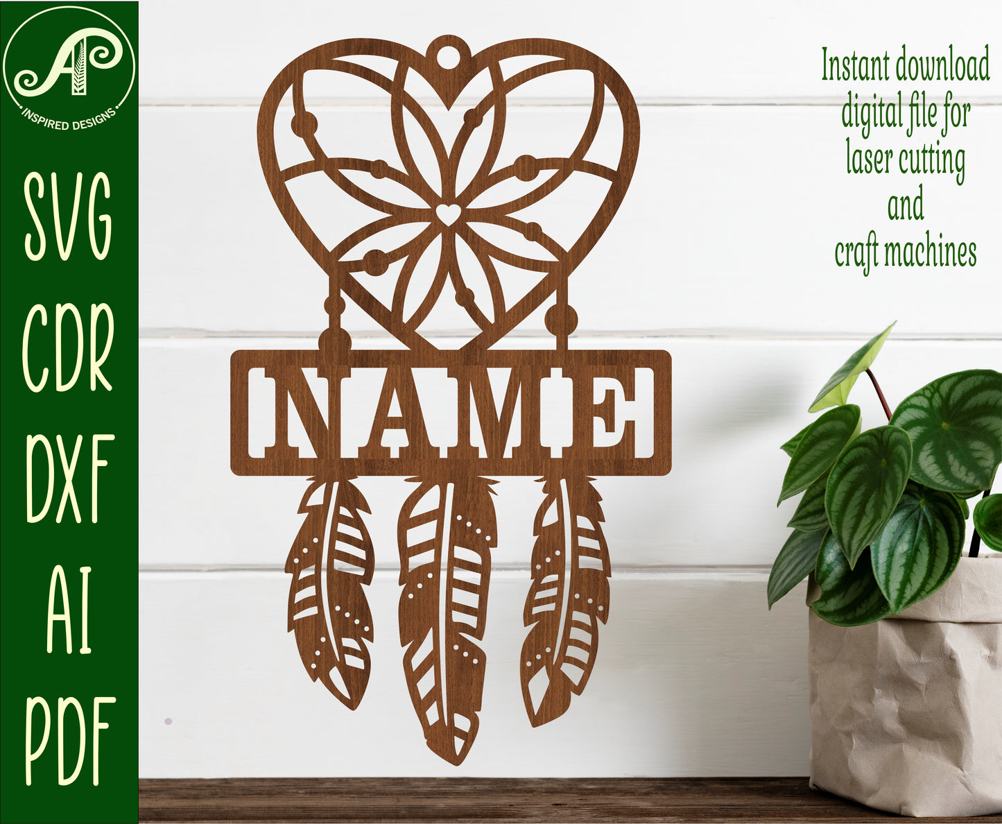 Heart Dreamcatcher shape name sign SVG / DXF / AI / PDF / CDR