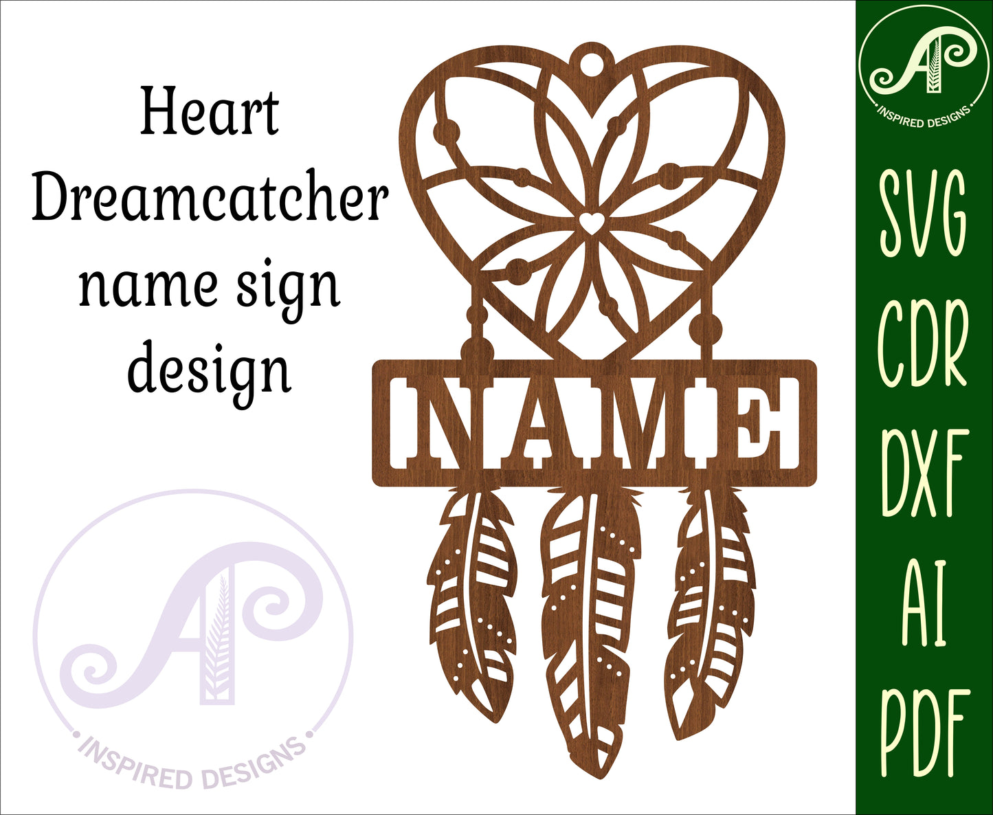 Heart Dreamcatcher shape name sign SVG / DXF / AI / PDF / CDR