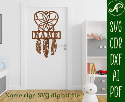 Heart Dreamcatcher shape name sign SVG / DXF / AI / PDF / CDR