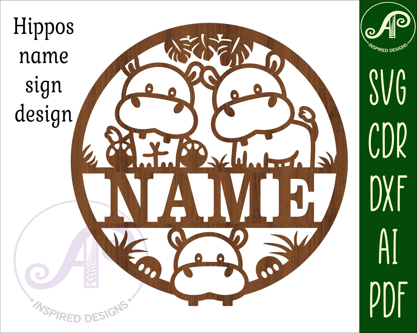 Hippo name wall sign. SVG / DXF / AI / PDF / CDR