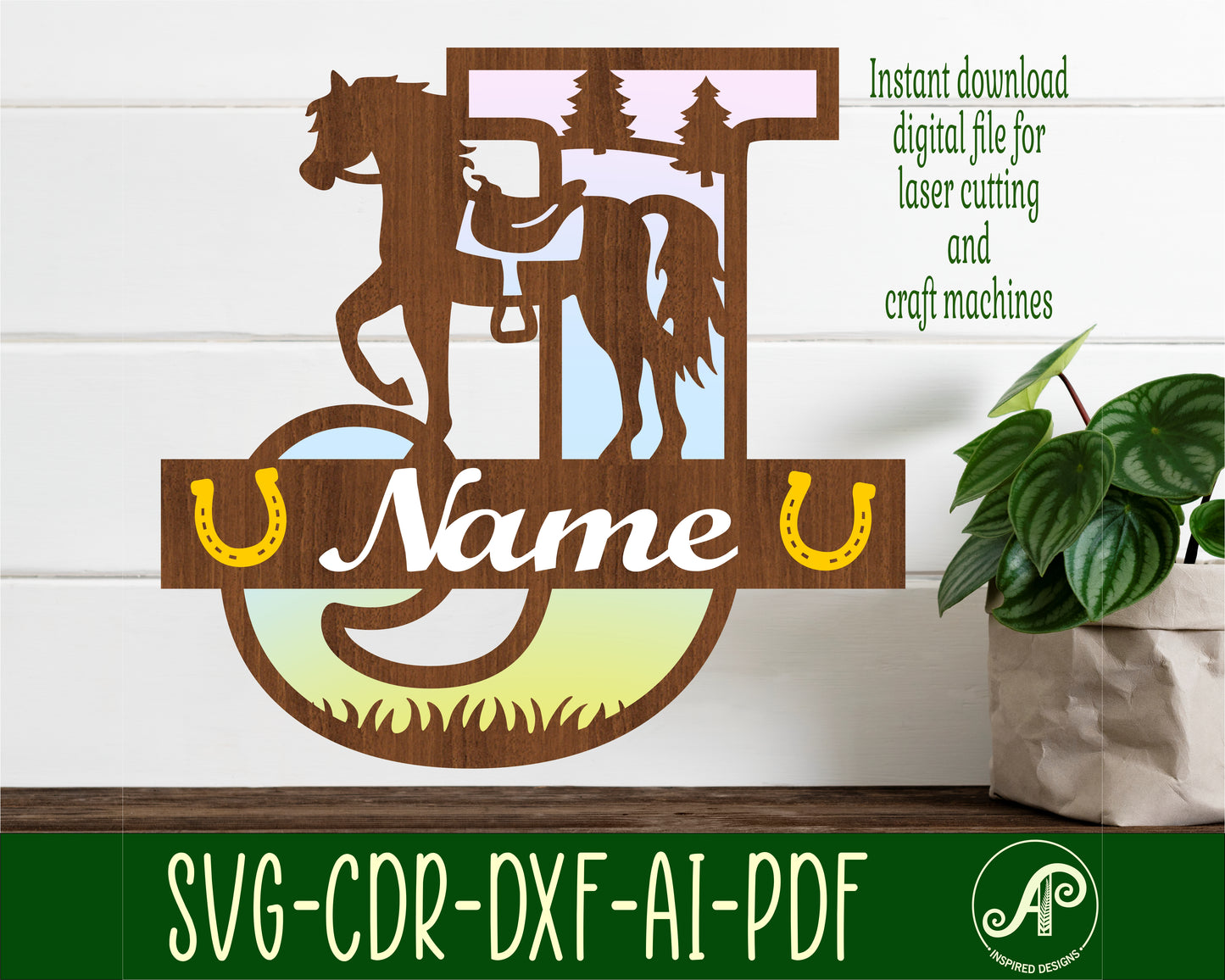 Horse layered monogram sign SVG / DXF / AI / PDF / CDR