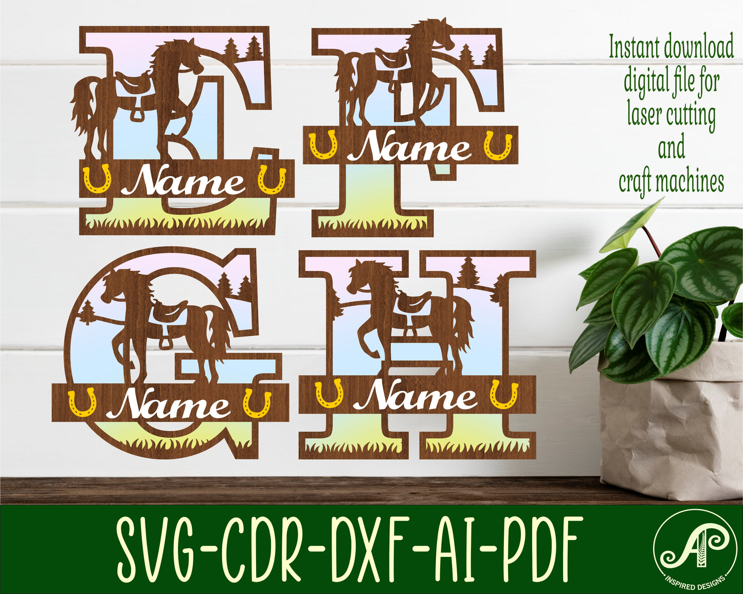 Horse layered monogram sign SVG / DXF / AI / PDF / CDR