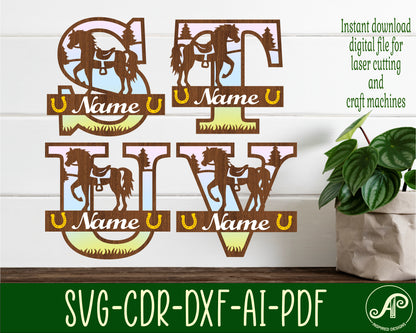 Horse layered monogram sign SVG / DXF / AI / PDF / CDR