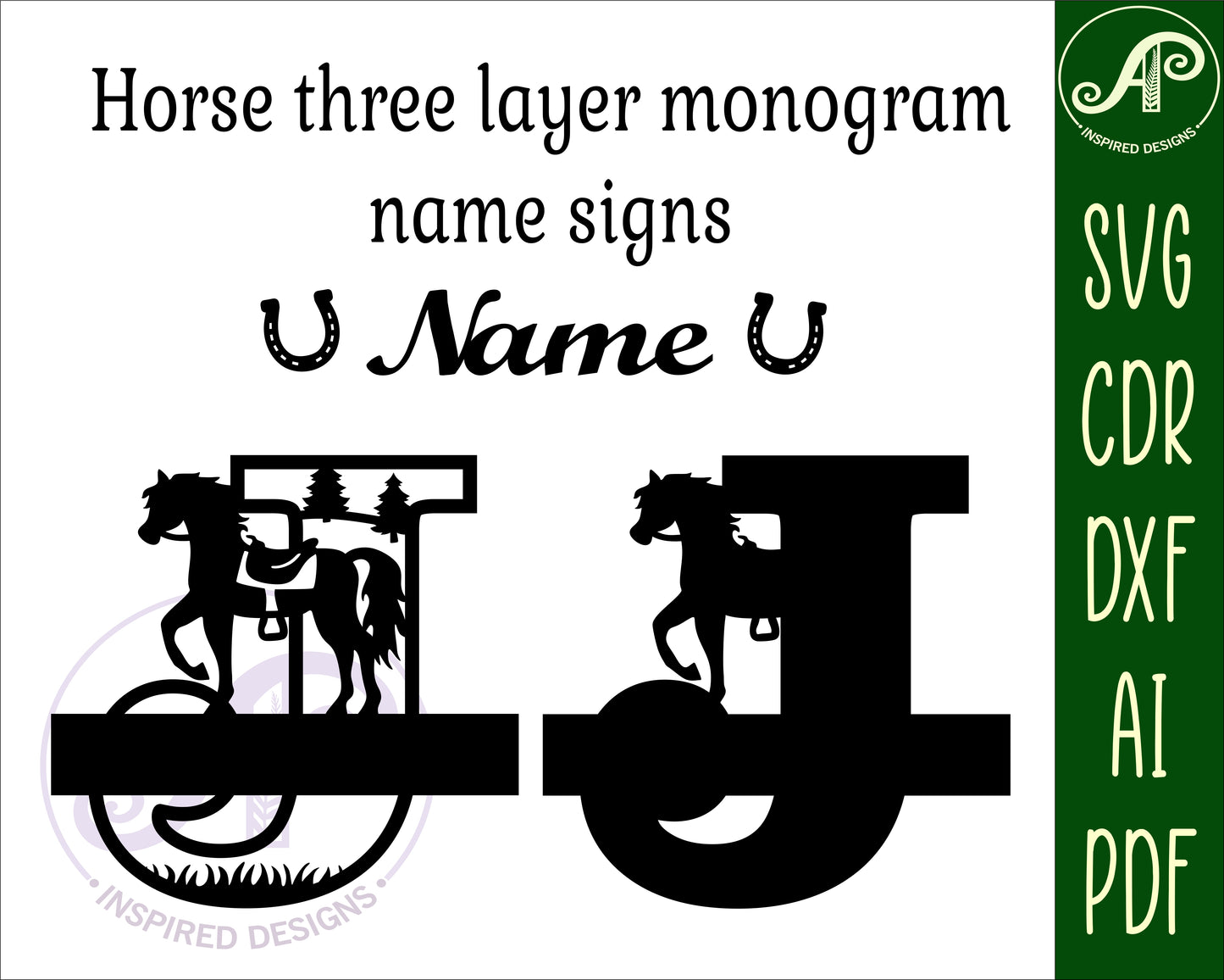 Horse layered monogram sign SVG / DXF / AI / PDF / CDR