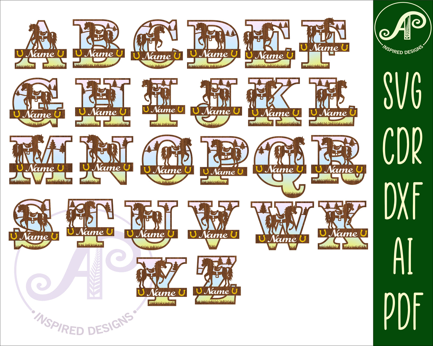 Horse layered monogram sign SVG / DXF / AI / PDF / CDR