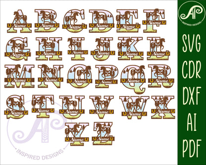 Horse layered monogram sign SVG / DXF / AI / PDF / CDR