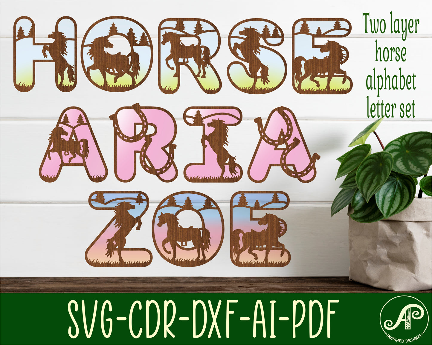 Horse alphabet letter set. 93 letter options