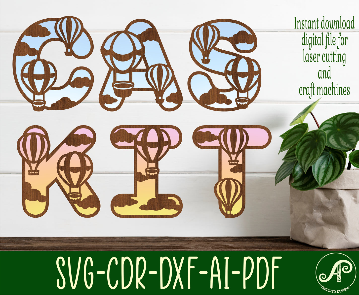 Hot air balloon alphabet letter set. 49 letter options