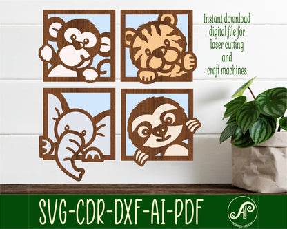 Square jungle animal wall sign set SVG / DXF / AI / PDF / CDR