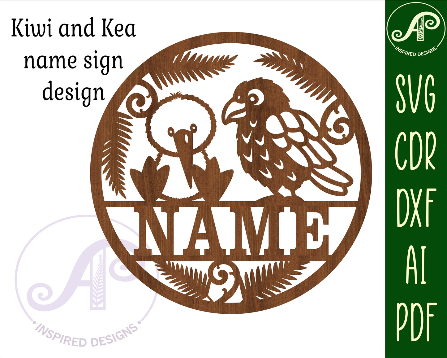 Kiwi and Kea name wall sign. SVG / DXF / AI / PDF / CDR