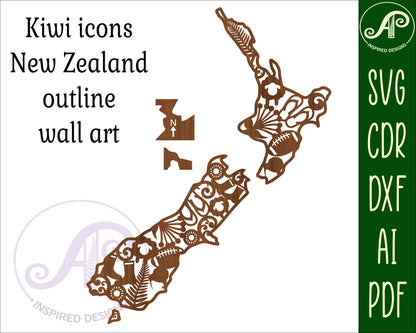 Kiwi icons NZ outline wall sign design SVG / DXF / AI / PDF / CDR