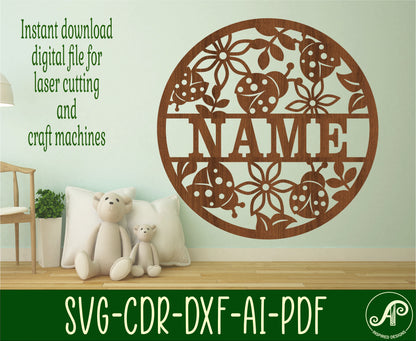 Ladybug name wall sign. SVG / DXF / AI / PDF / CDR