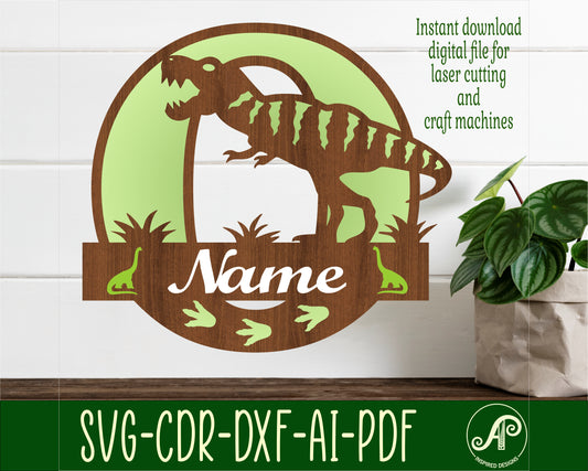 Large Dinosaur layered monogram sign SVG / DXF / AI / PDF / CDR