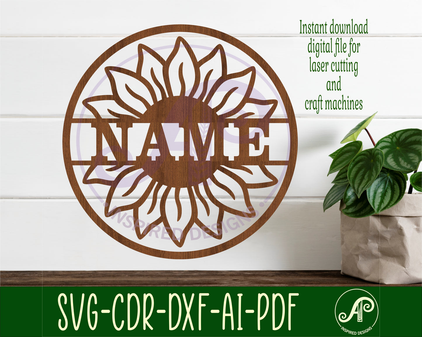 Sunflower name wall sign. SVG / DXF / AI / PDF / CDR