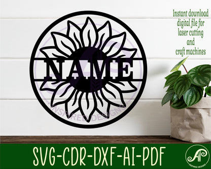 Sunflower name wall sign. SVG / DXF / AI / PDF / CDR