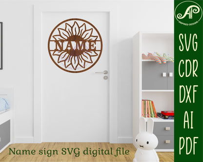 Sunflower name wall sign. SVG / DXF / AI / PDF / CDR