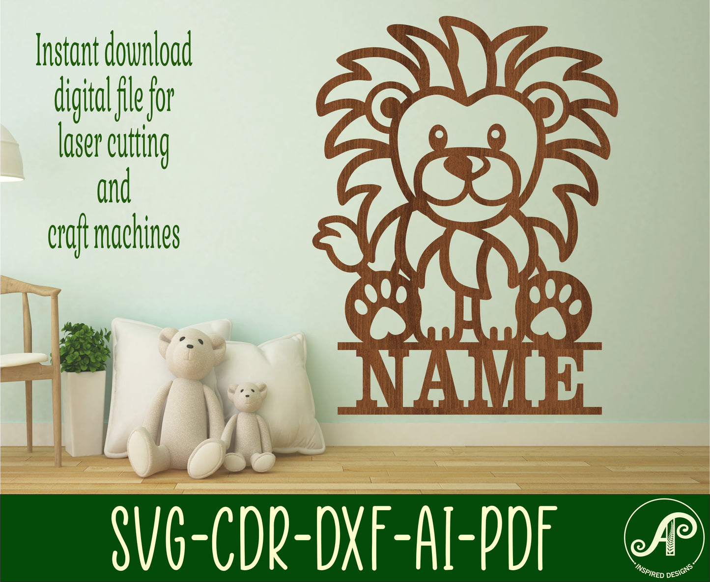 Lion shape name sign SVG / DXF / AI / PDF / CDR