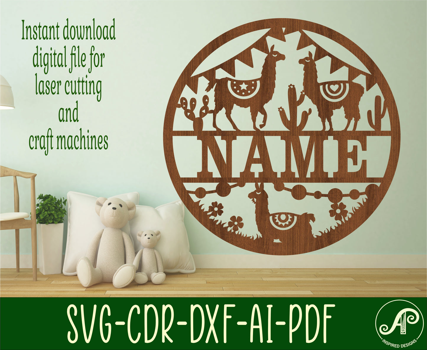 Llama name wall sign. SVG / DXF / AI / PDF / CDR