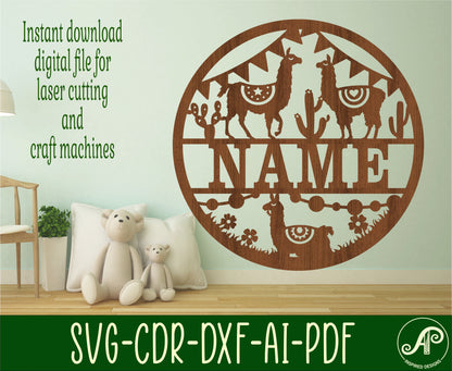 Llama name wall sign. SVG / DXF / AI / PDF / CDR