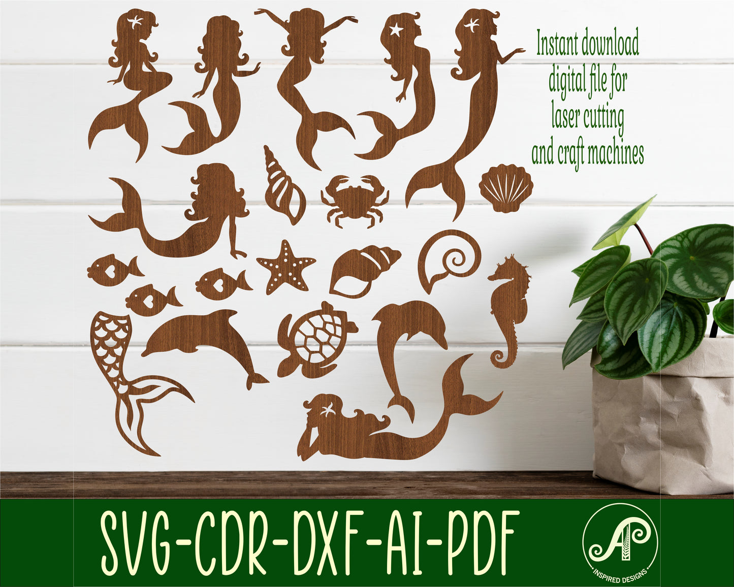 Mermaid designs, 15 silhouette shapes