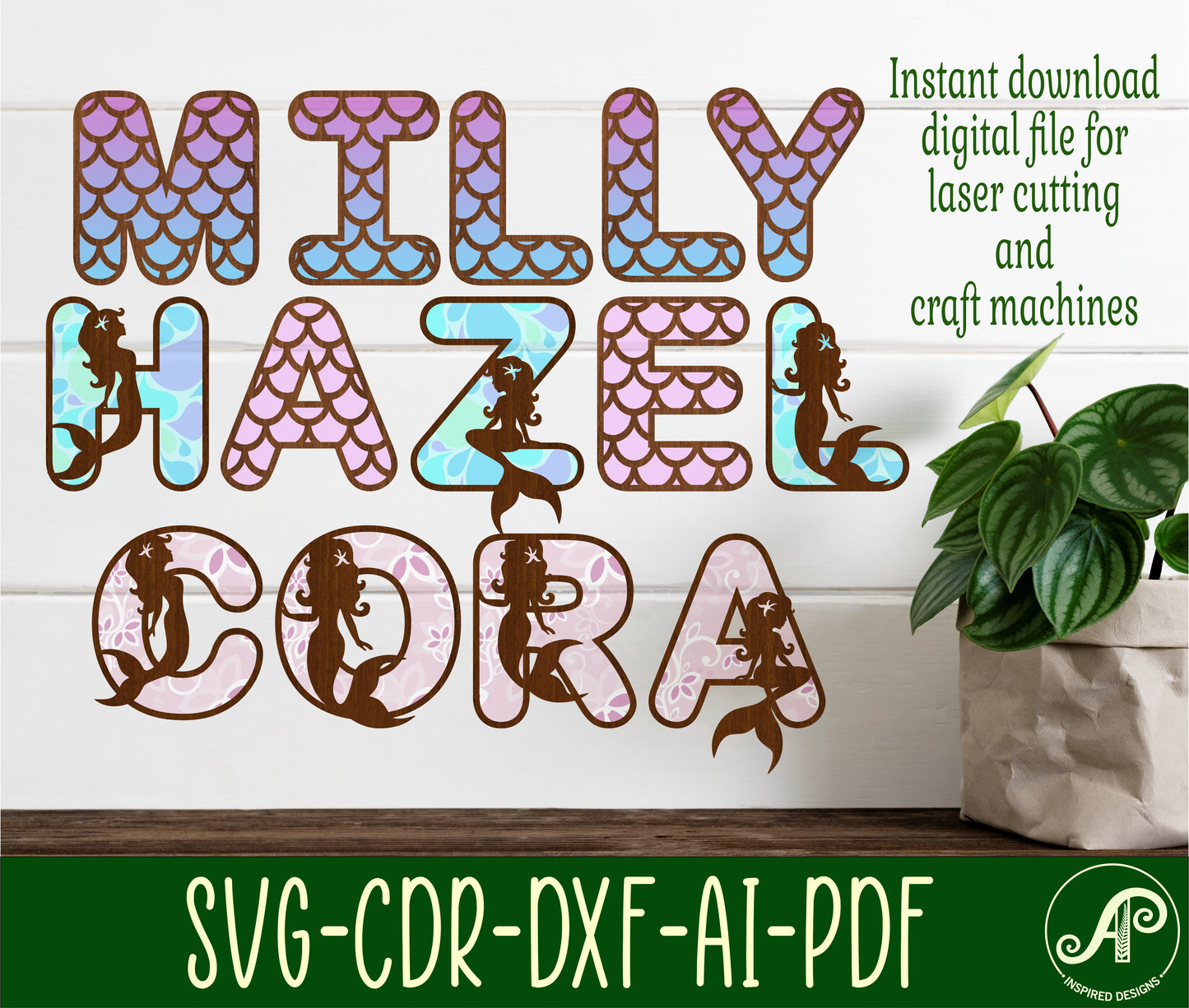 Mermaid scale alphabet letter set. 52 letter options