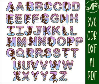 Mermaid scale alphabet letter set. 52 letter options