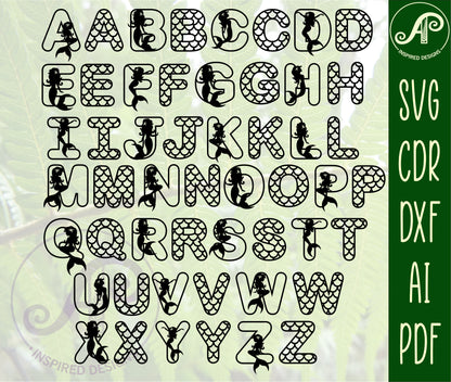 Mermaid scale alphabet letter set. 52 letter options