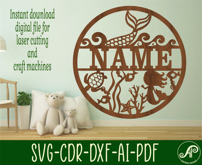 Mermaid name wall sign. SVG / DXF / AI / PDF / CDR