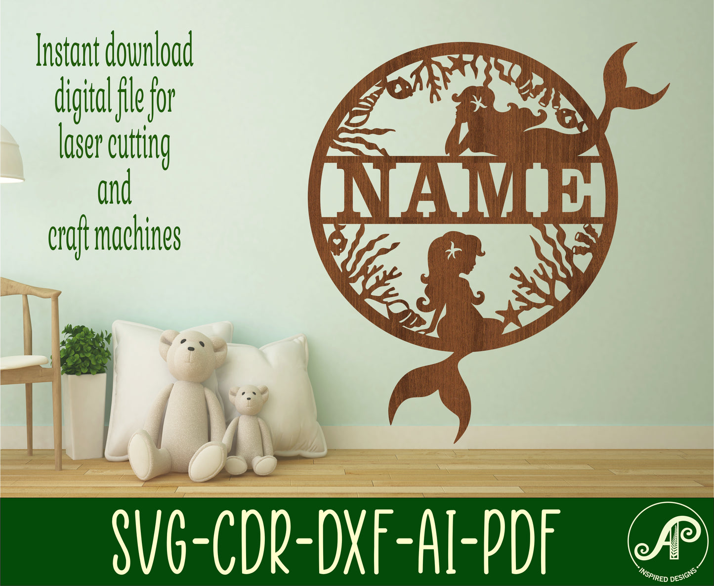 Mermaids name wall sign. SVG / DXF / AI / PDF / CDR