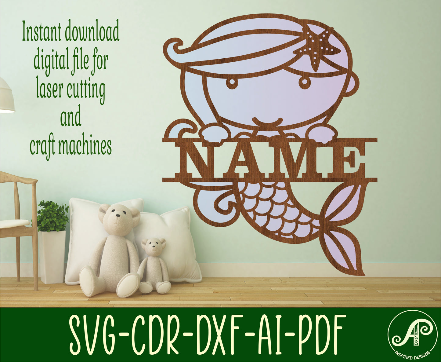 Mermaid shape name sign SVG / DXF / AI / PDF / CDR