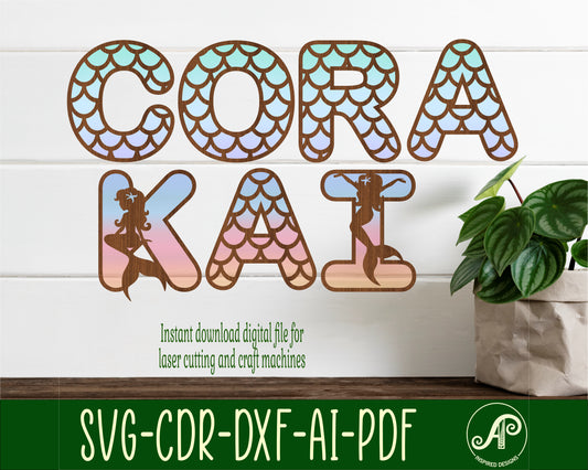 Mermaid scale alphabet letter set. 52 letter options