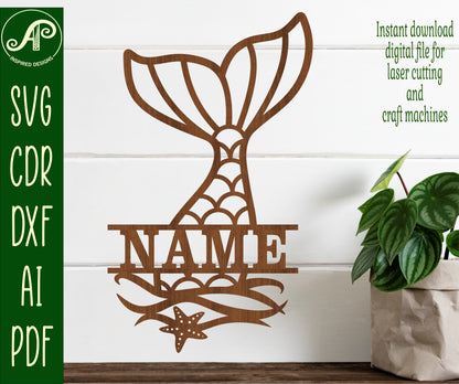 Mermaid tail shape name sign SVG / DXF / AI / PDF / CDR