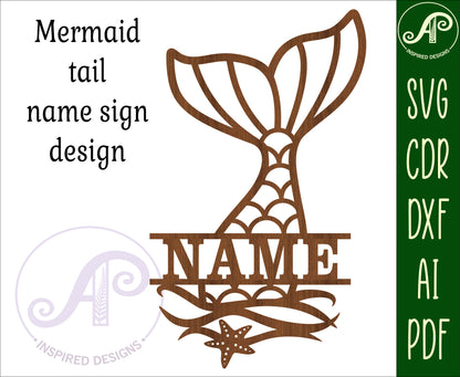 Mermaid tail shape name sign SVG / DXF / AI / PDF / CDR