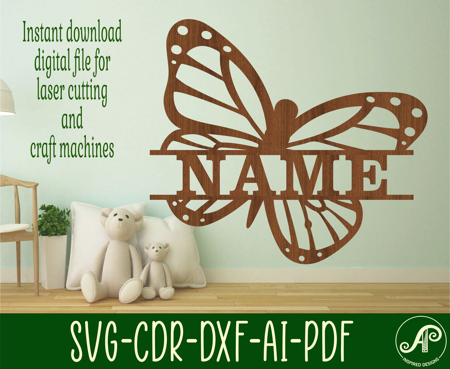 Monarch Butterfly shape name sign SVG / DXF / AI / PDF / CDR