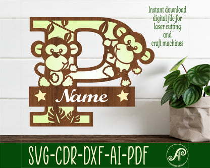 Monkey layered monogram sign SVG / DXF / AI / PDF / CDR