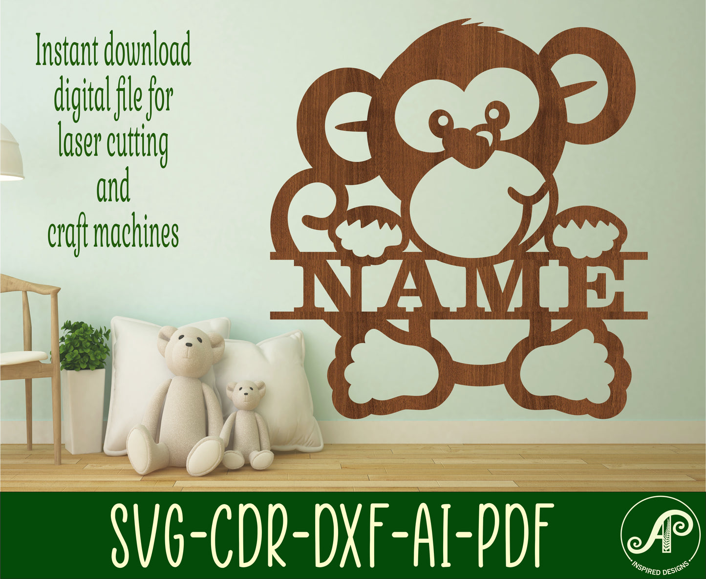 Monkey shape name sign SVG / DXF / AI / PDF / CDR