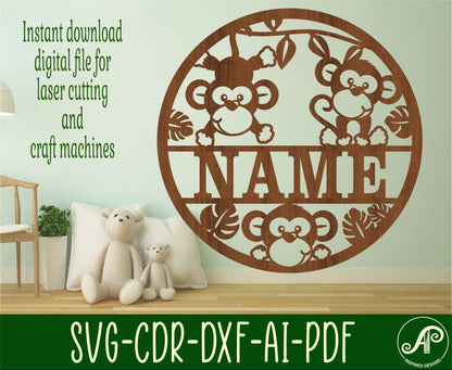 Monkeys name wall sign. SVG / DXF / AI / PDF / CDR