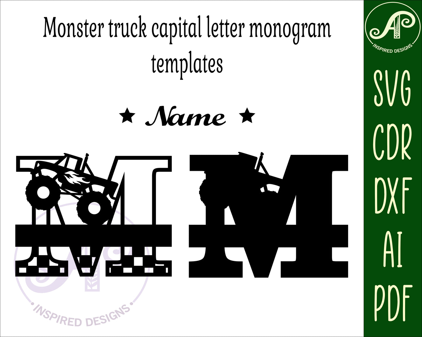 Monster truck layered monogram sign SVG / DXF / AI / PDF / CDR