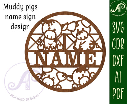 Muddy pigs name wall sign. SVG / DXF / AI / PDF / CDR