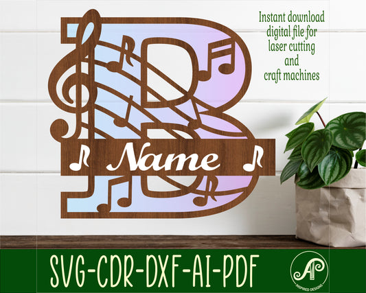 Music layered monogram sign SVG / DXF / AI / PDF / CDR