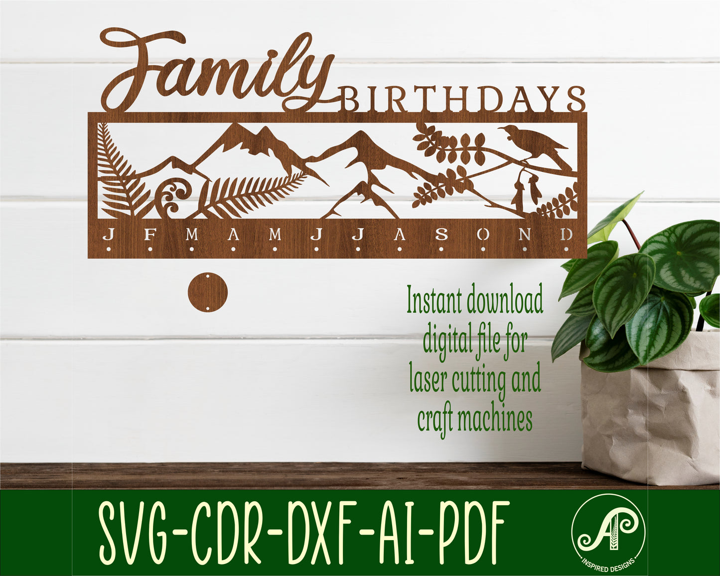 Family birthday calendar New Zealand scene design  SVG / DXF / AI / PDF / CDR