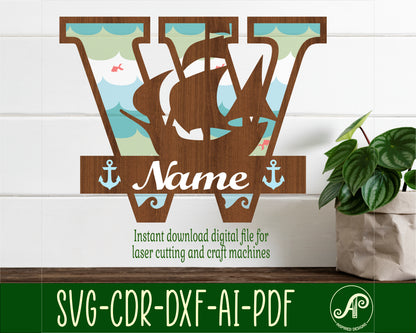 Nautical layered monogram sign SVG / DXF / AI / PDF / CDR