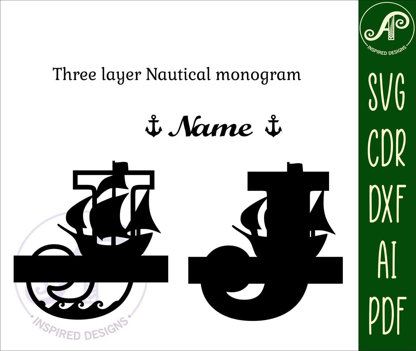 Nautical layered monogram sign SVG / DXF / AI / PDF / CDR