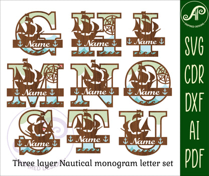 Nautical layered monogram sign SVG / DXF / AI / PDF / CDR